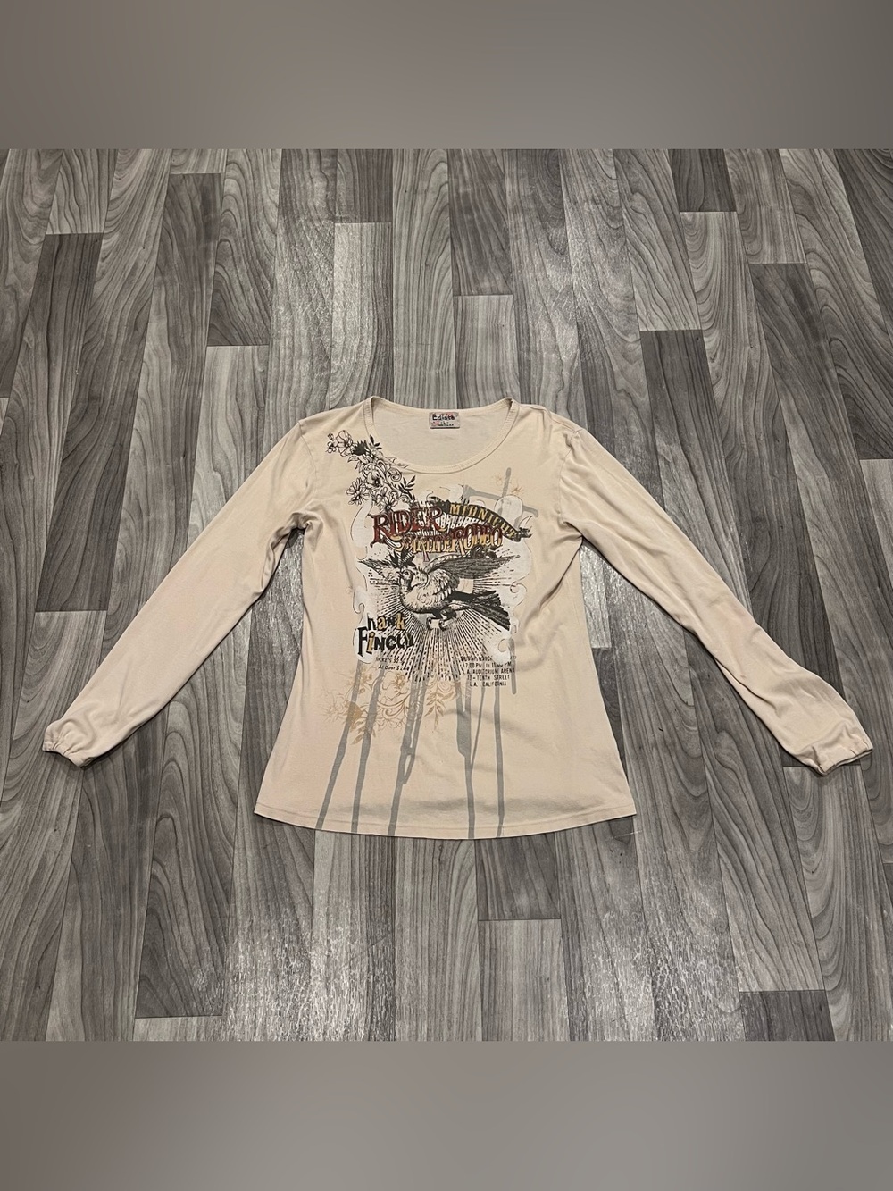 SIZE LARGE WOMENS VINTAGE Y2K EDISTA LONG SLEEVE GRAPHIC SHIRT